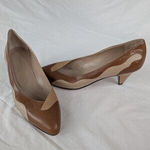 Charles Jourdan by Berardo Pucci Two Tone Brown Leather Heels Size 39 1/2